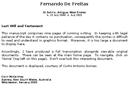 Last Will and Testament, Fernando De Freitas, July 1921