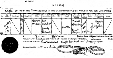 Birth certificate Reginald Augustus McArtney